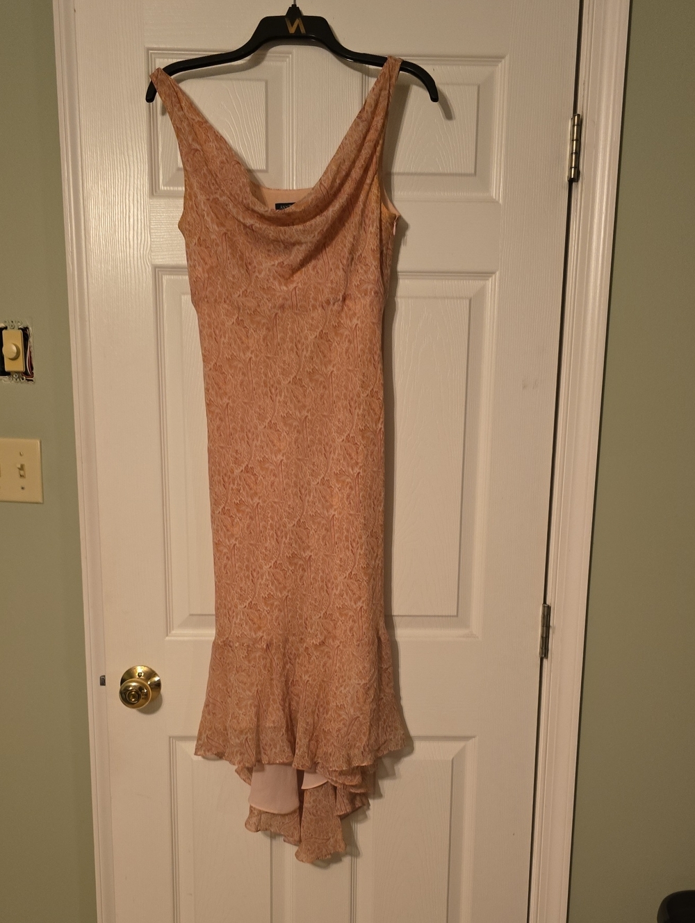 Ann Taylor 100% silk pink paisley/floral high-low cowl neck dress
